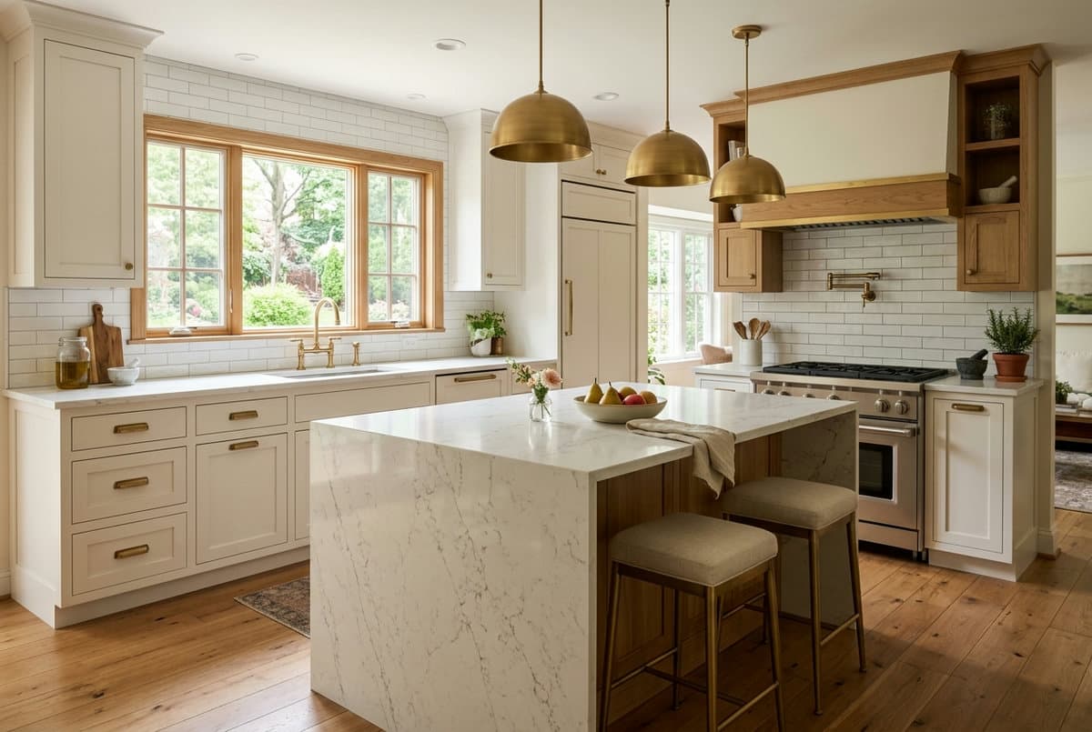 Completed kitchen remodel by F Remodeling Services — custom cabinetry and quartz countertops